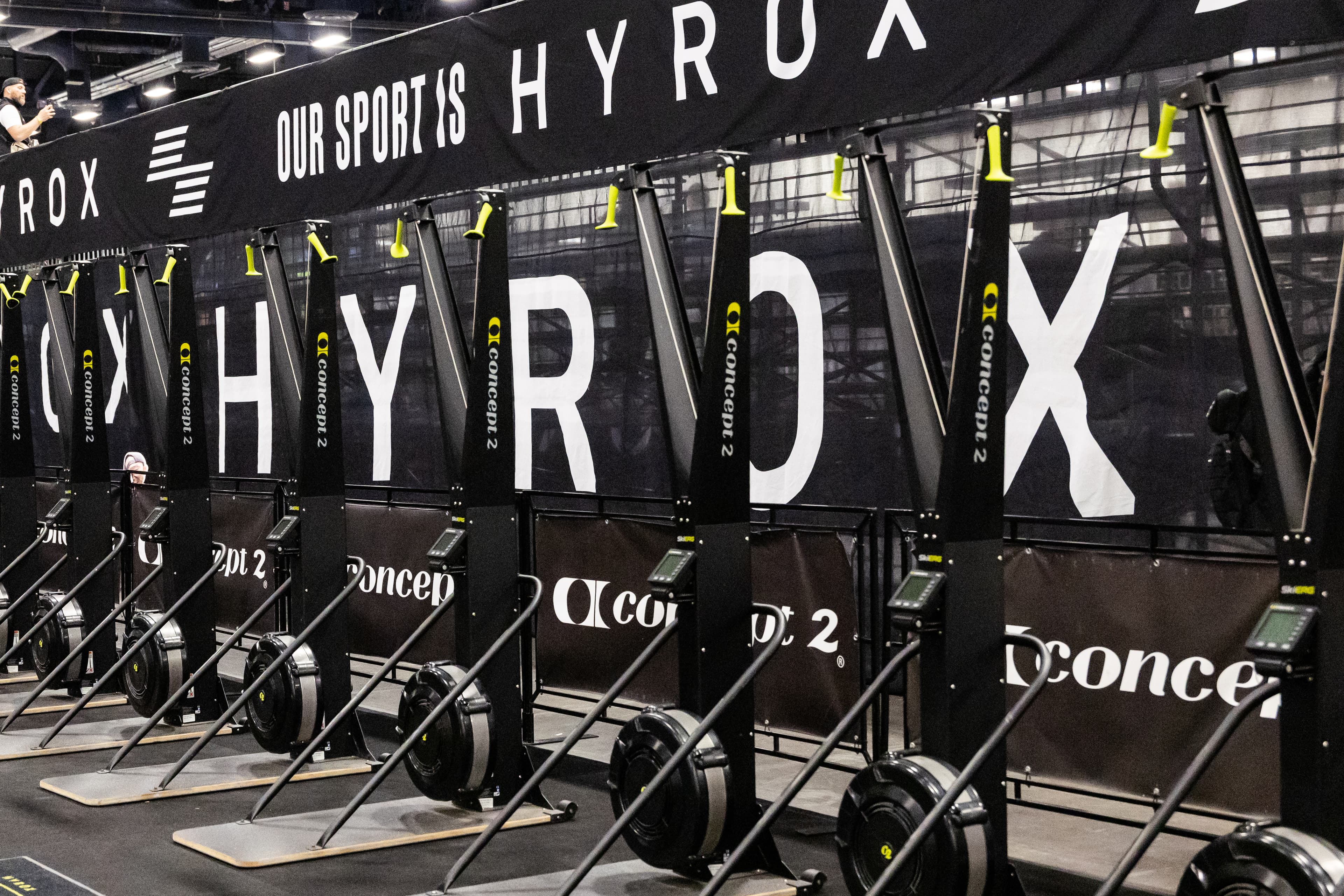 Hyrox SkiErgs setup for race