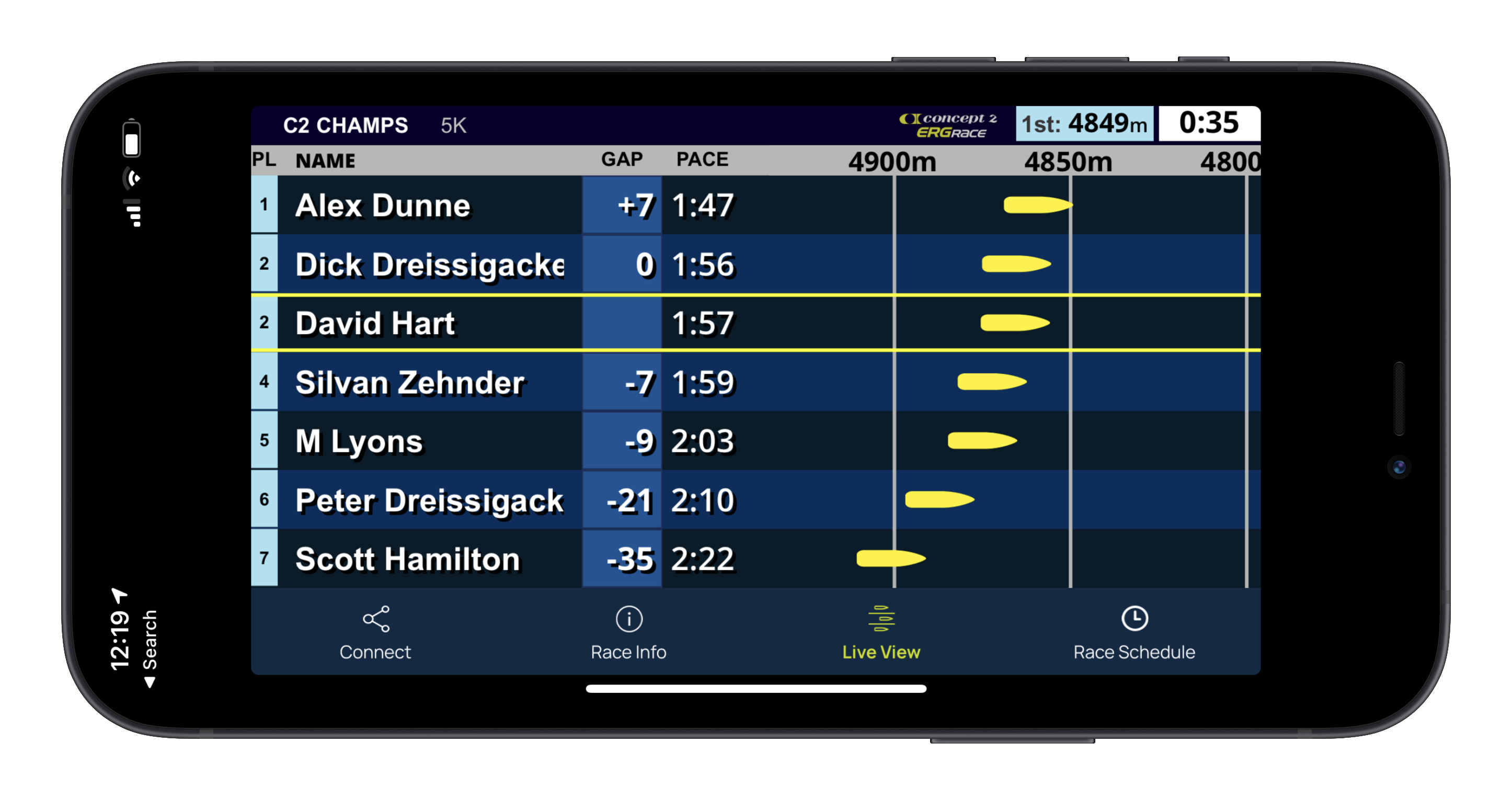 ErgRace Online mobile screenshot during a race