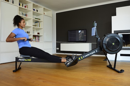 Woman rowing on Concept2 RowErg